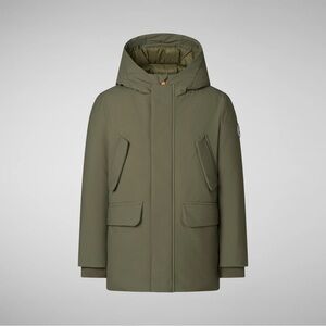 Save The Duck BOYS' HOODED PARKA THEO IN LAUREL GREEN